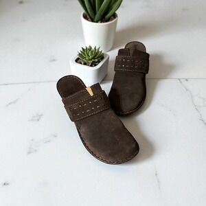 Born Brown Women's Suede Leather Studded Clogs Comfortable Slip On Mule Size 9